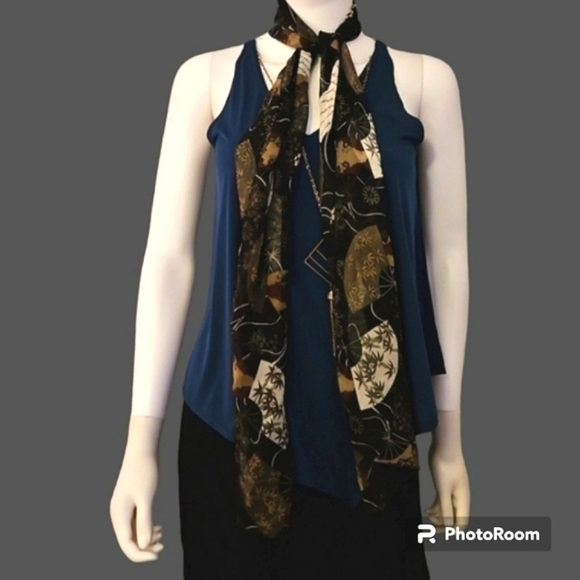 CHICO'S Fairycore Asian Fan Floral Chiffon Silk Scarf - Picture 1 of 4